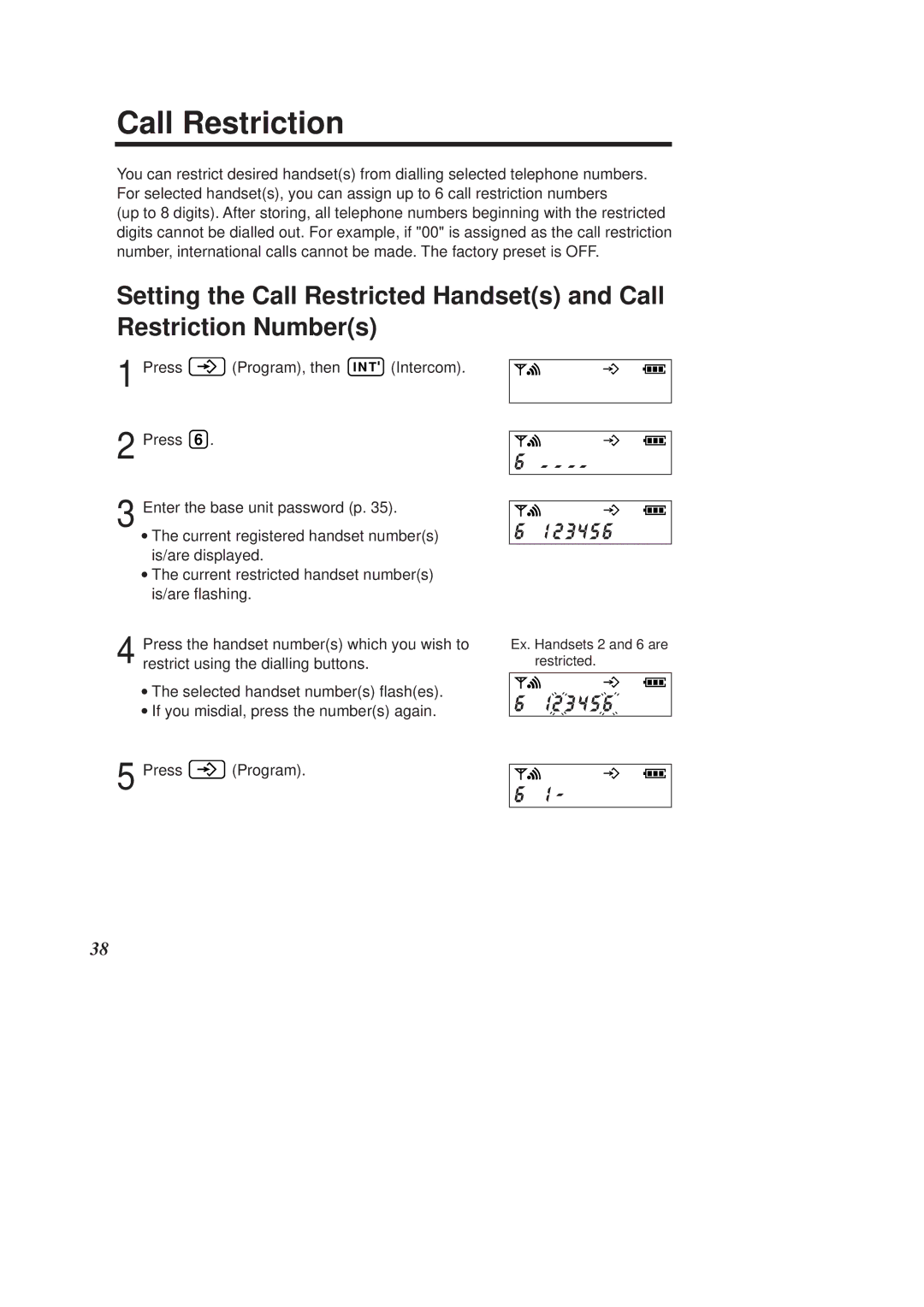 Panasonic KX-TCD950E-B operating instructions Call Restriction 