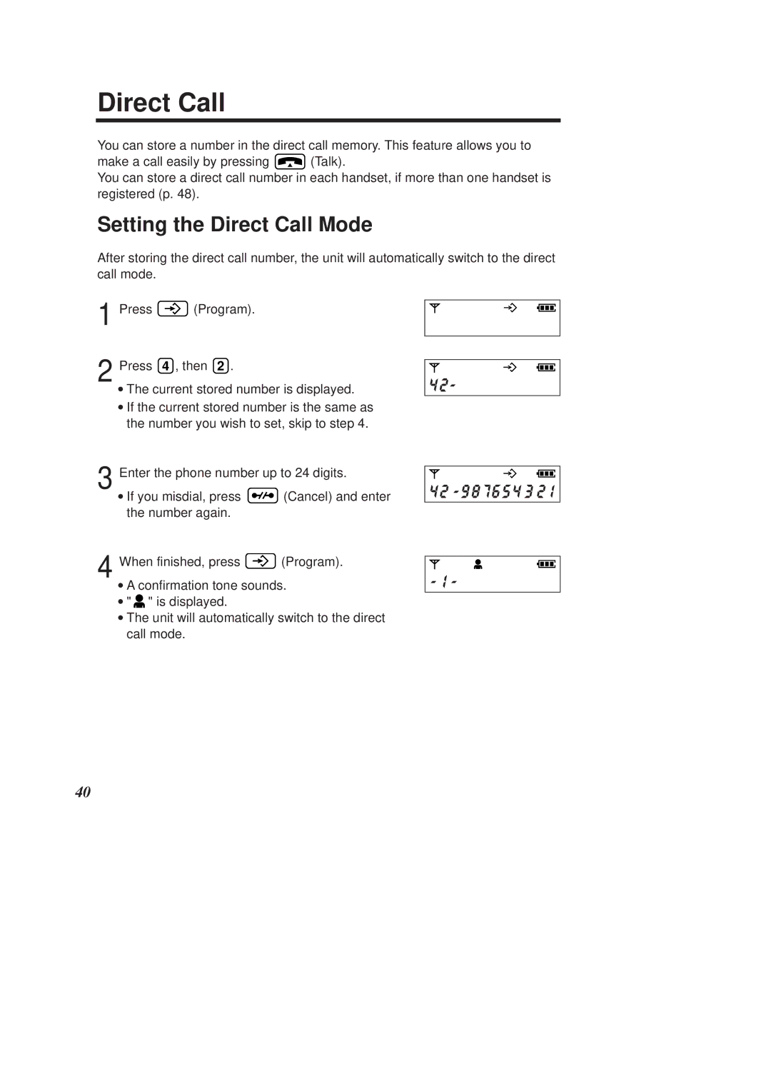 Panasonic KX-TCD950E-B operating instructions Setting the Direct Call Mode 