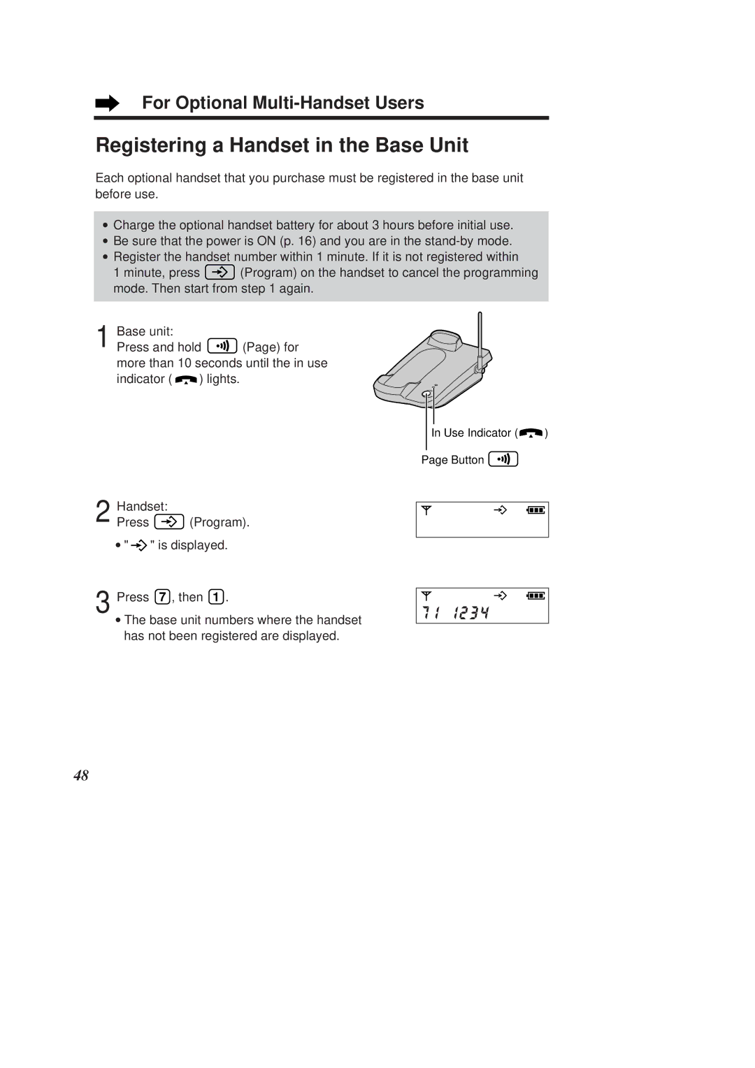 Panasonic KX-TCD950E-B operating instructions Registering a Handset in the Base Unit 