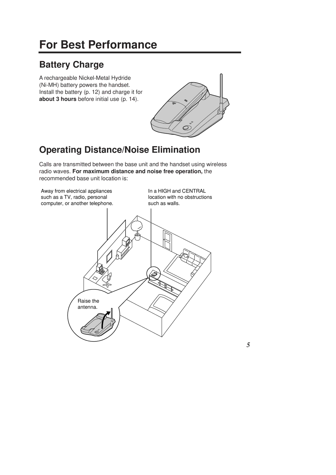 Panasonic KX-TCD950E-B operating instructions For Best Performance, Battery Charge, Operating Distance/Noise Elimination 