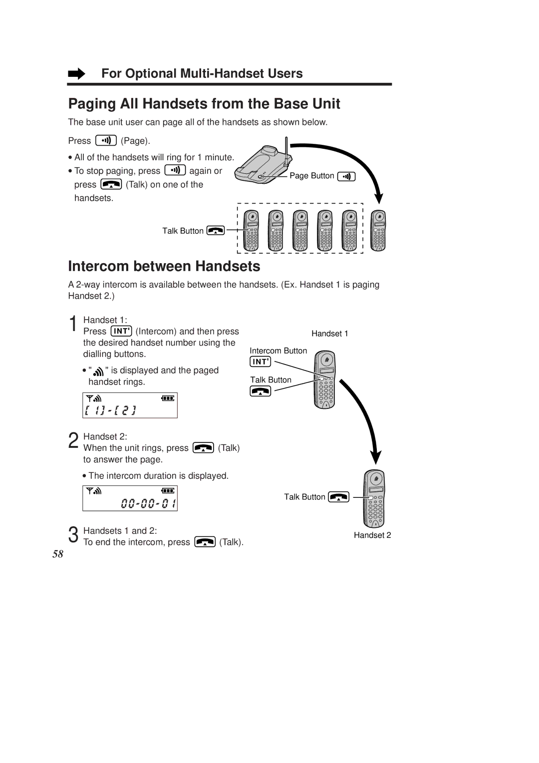 Panasonic KX-TCD950E-B operating instructions Paging All Handsets from the Base Unit, Intercom between Handsets 