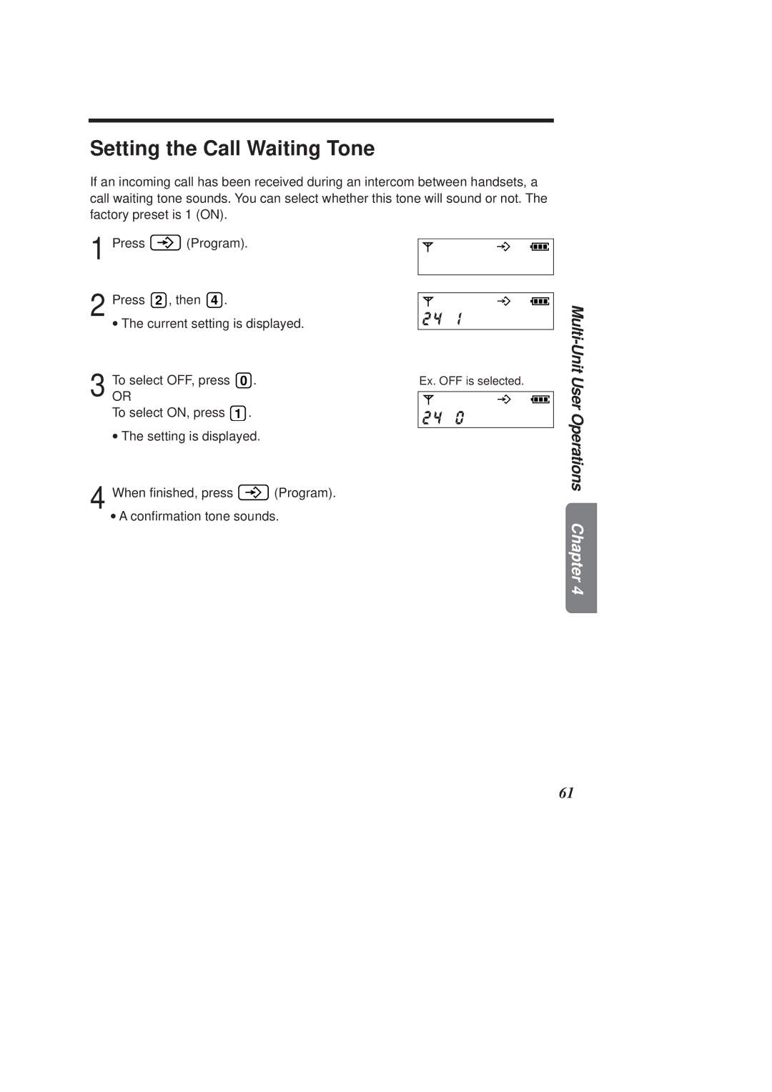 Panasonic KX-TCD950E-B operating instructions Setting the Call Waiting Tone 