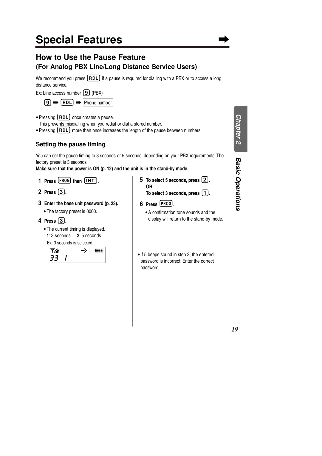 Panasonic KX-TCD951EB operating instructions Special Features, 33u, How to Use the Pause Feature, Setting the pause timing 