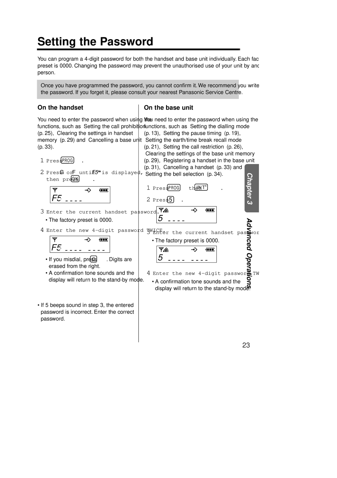 Panasonic KX-TCD951EB operating instructions Setting the Password, F5o - - o 