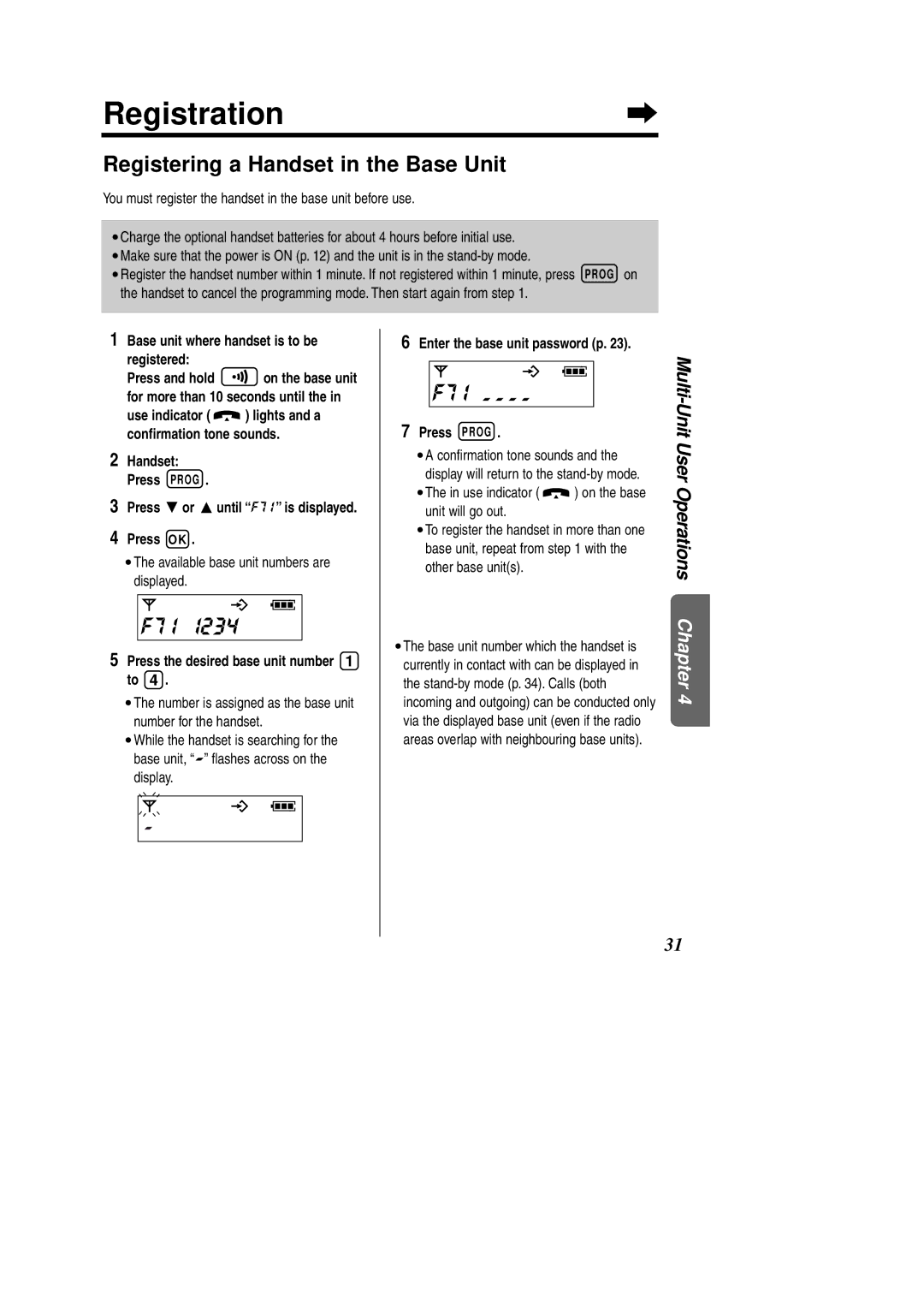 Panasonic KX-TCD951EB operating instructions Registration, F7 iU, F7 io, Registering a Handset in the Base Unit 