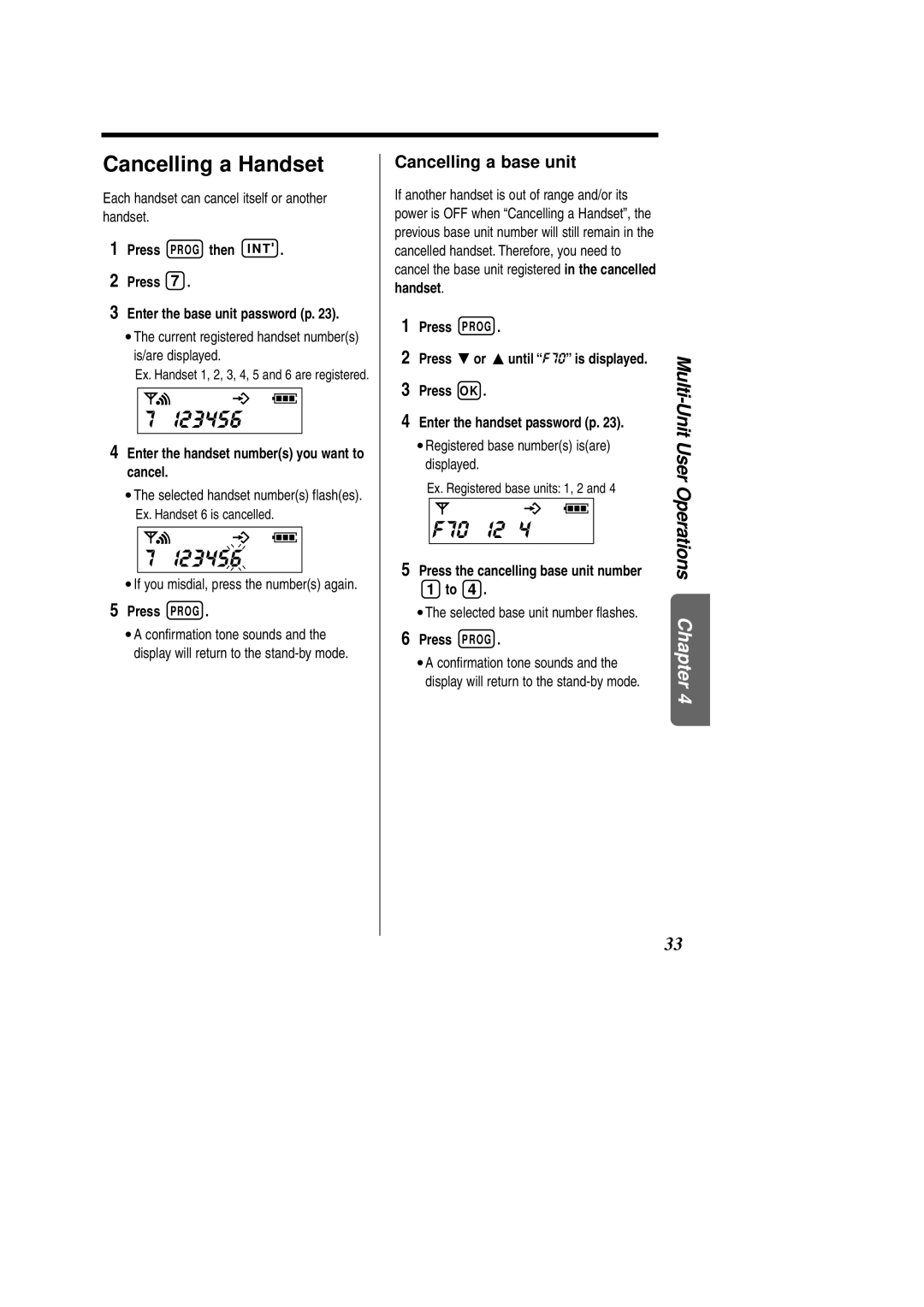 Panasonic KX-TCD951EB F70U, Cancelling a Handset, Cancelling a base unit, Enter the handset numbers you want to cancel 