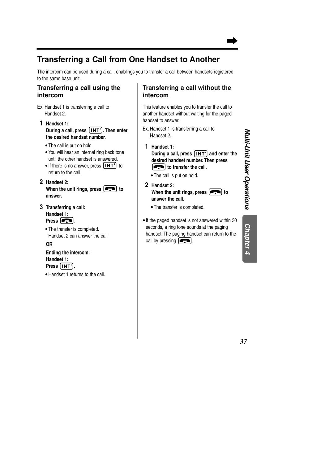 Panasonic KX-TCD951EB Transferring a Call from One Handset to Another, Transferring a call using the intercom 