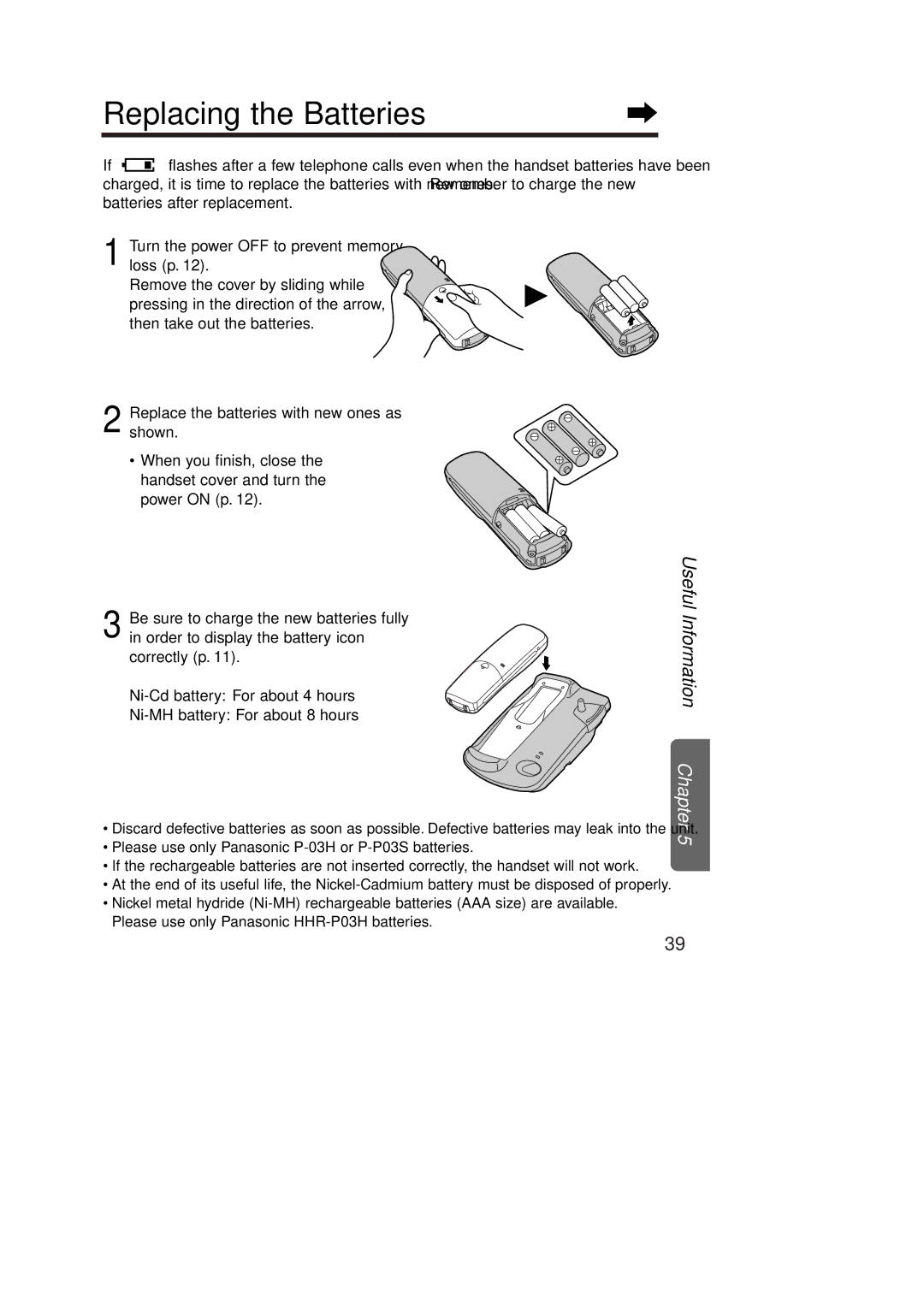 Panasonic KX-TCD951EB operating instructions Replacing the Batteries, Replaceshown. the batteries with new ones as 