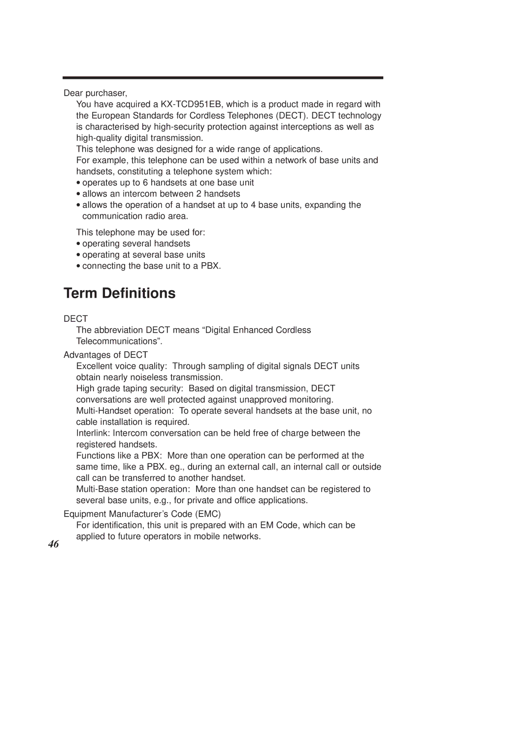 Panasonic KX-TCD951EB operating instructions Term Definitions 