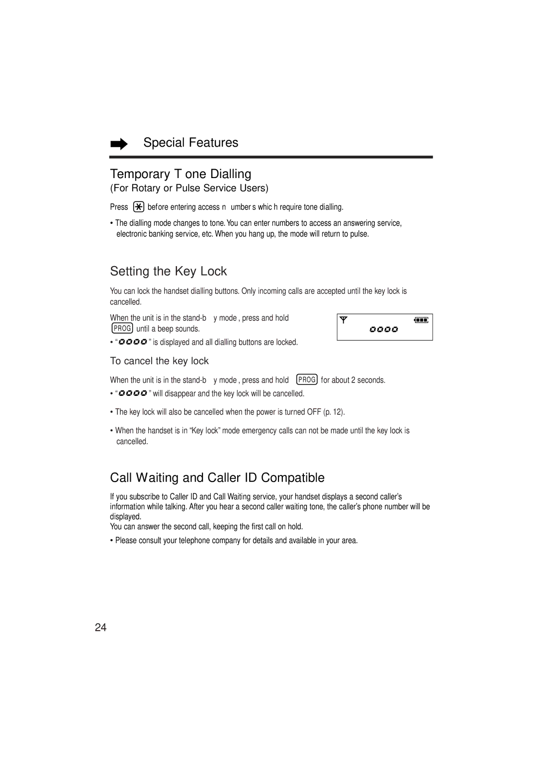 Panasonic KX-TCD952EB Special Features Temporary Tone Dialling, Setting the Key Lock, For Rotary or Pulse Service Users 