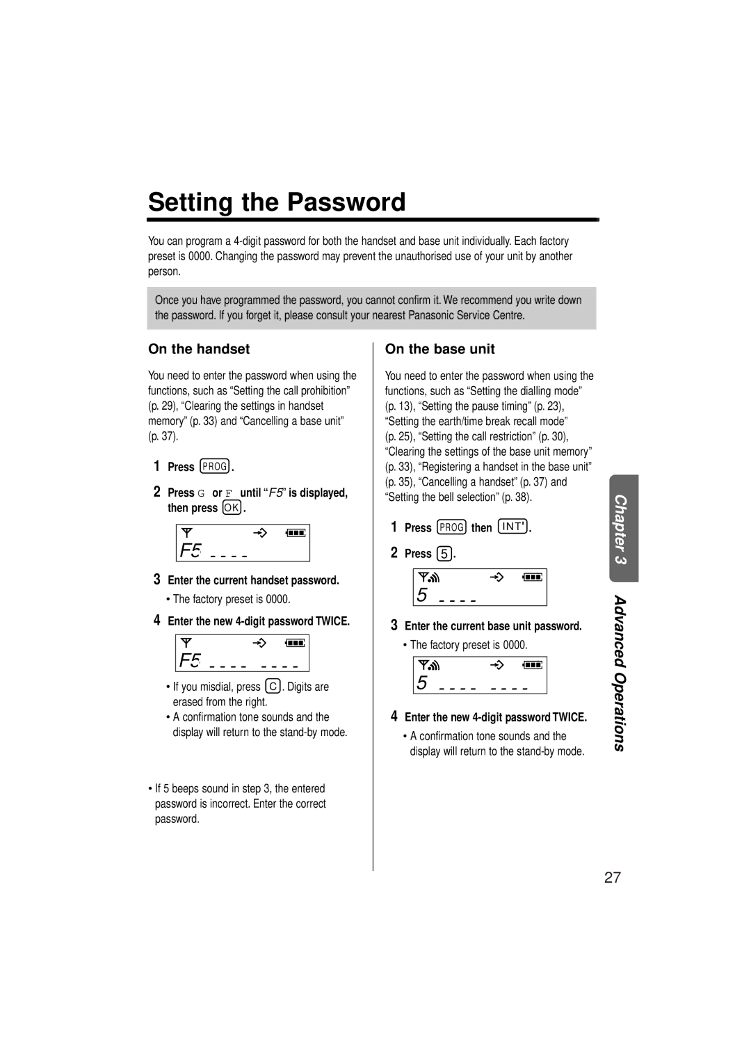 Panasonic KX-TCD952EB operating instructions Setting the Password, F5o - - o 