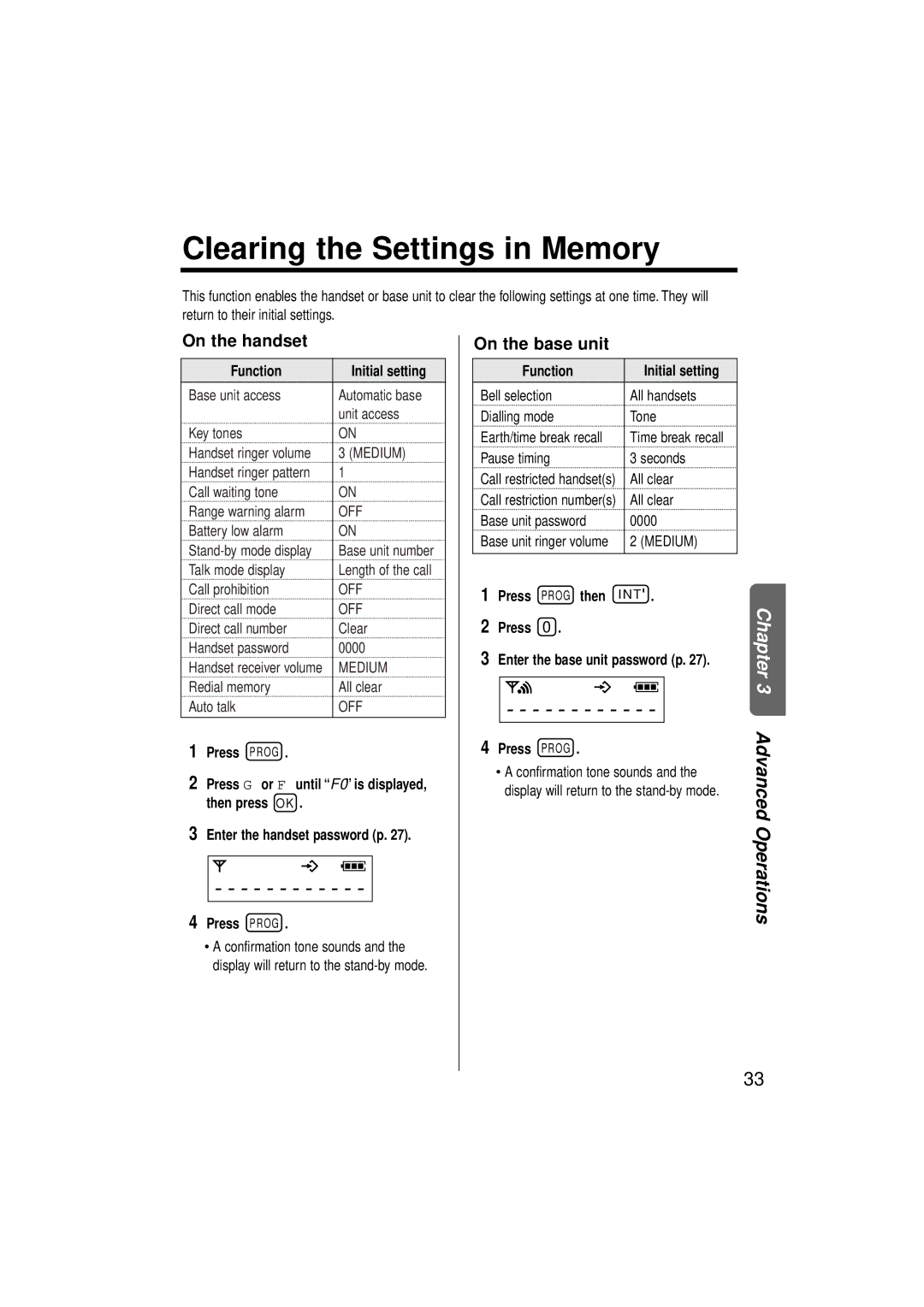 Panasonic KX-TCD952EB operating instructions Clearing the Settings in Memory, Function 