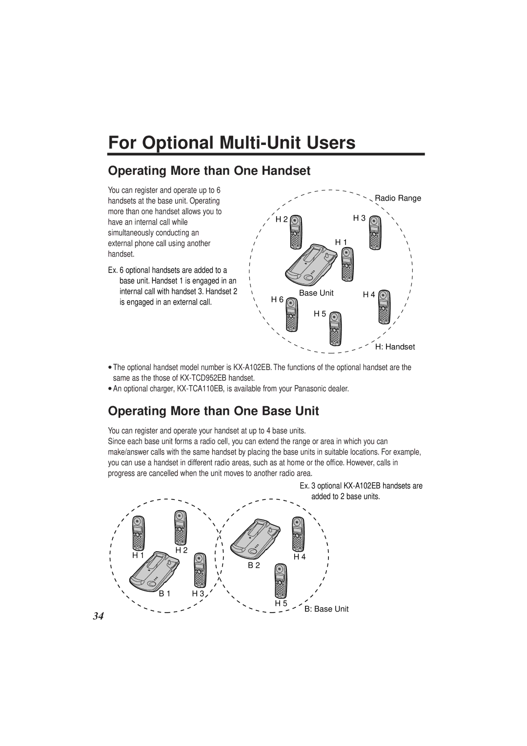 Panasonic KX-TCD952EB For Optional Multi-Unit Users, Operating More than One Handset, Operating More than One Base Unit 