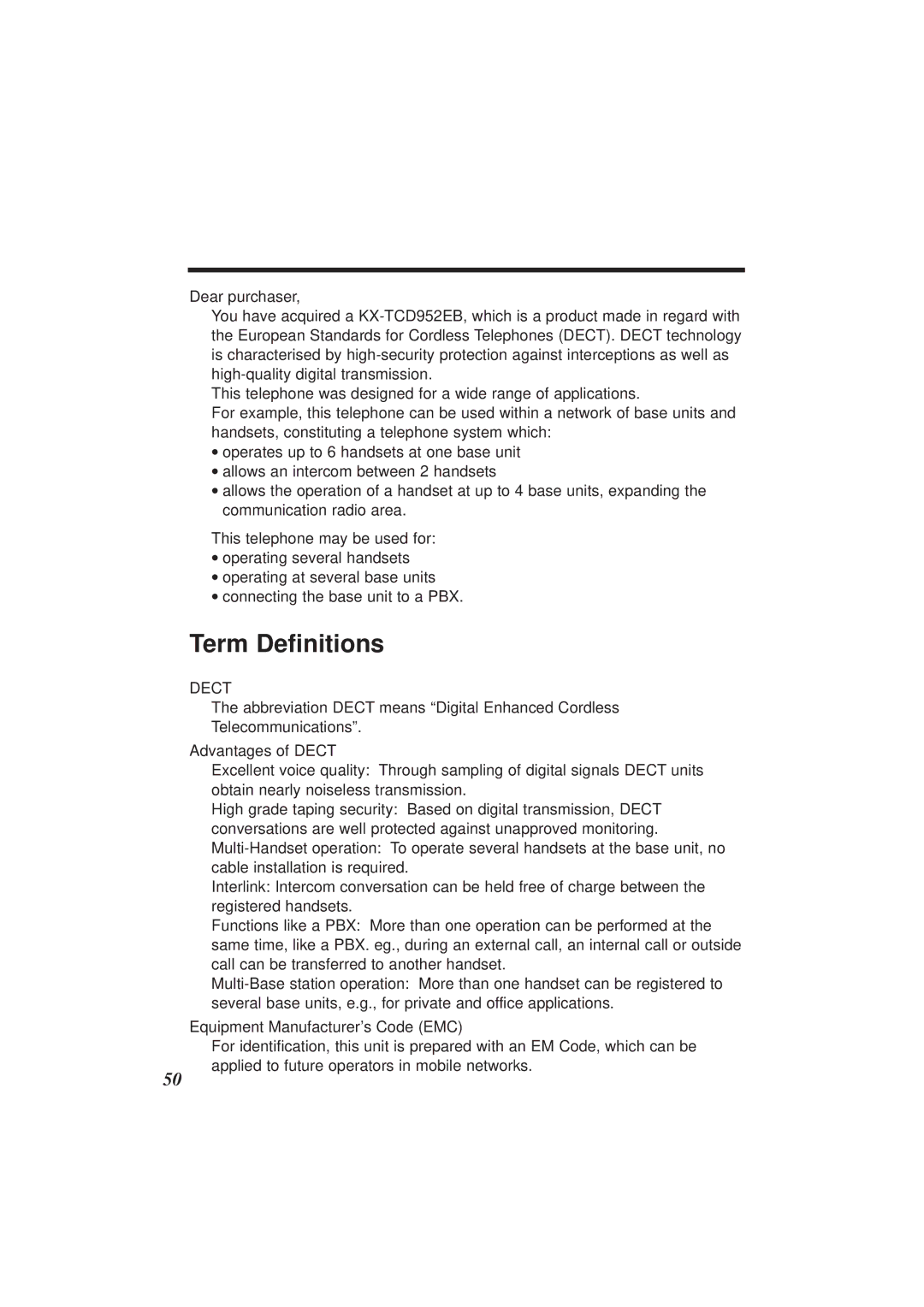 Panasonic KX-TCD952EB operating instructions Term Definitions 