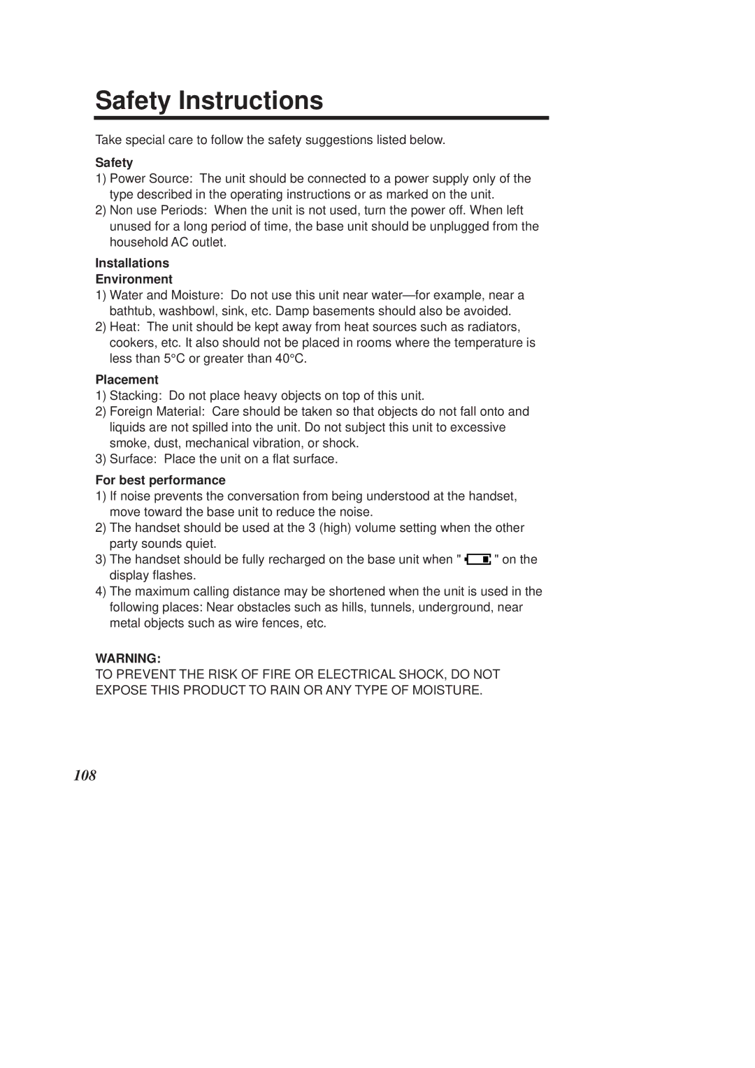 Panasonic KX-TCD960E-B, KX-TCD970E-B Safety Instructions, Installations Environment, Placement, For best performance 