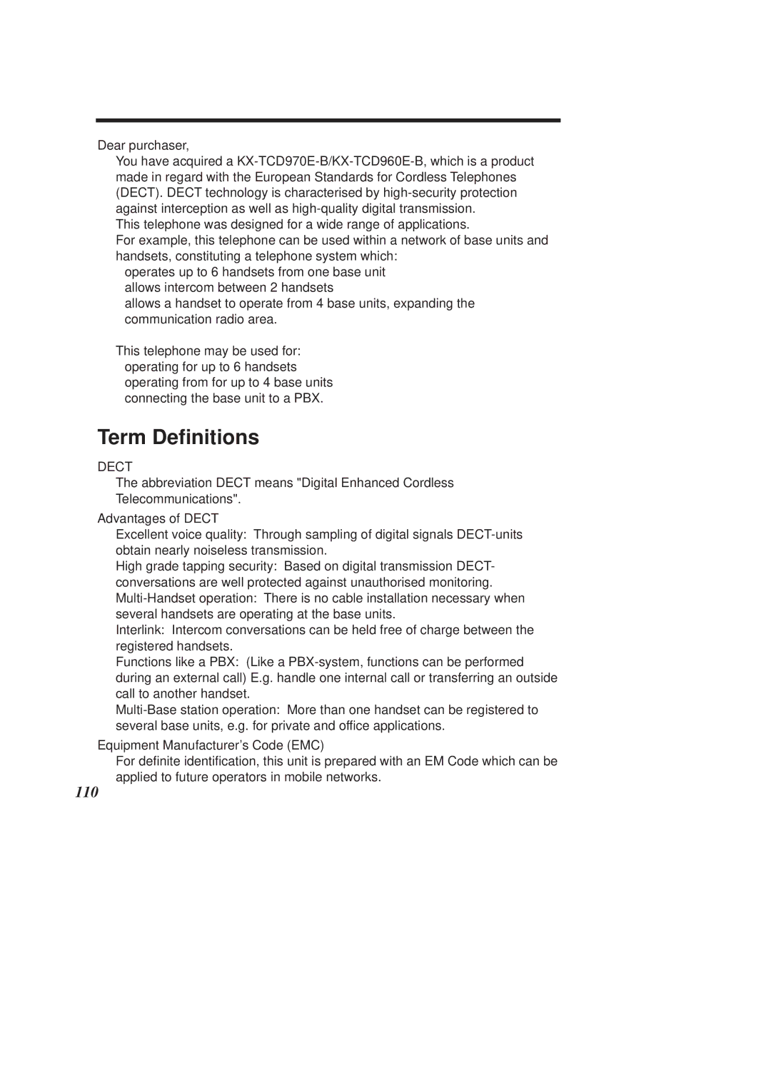 Panasonic KX-TCD960E-B, KX-TCD970E-B operating instructions Term Definitions, Dect 