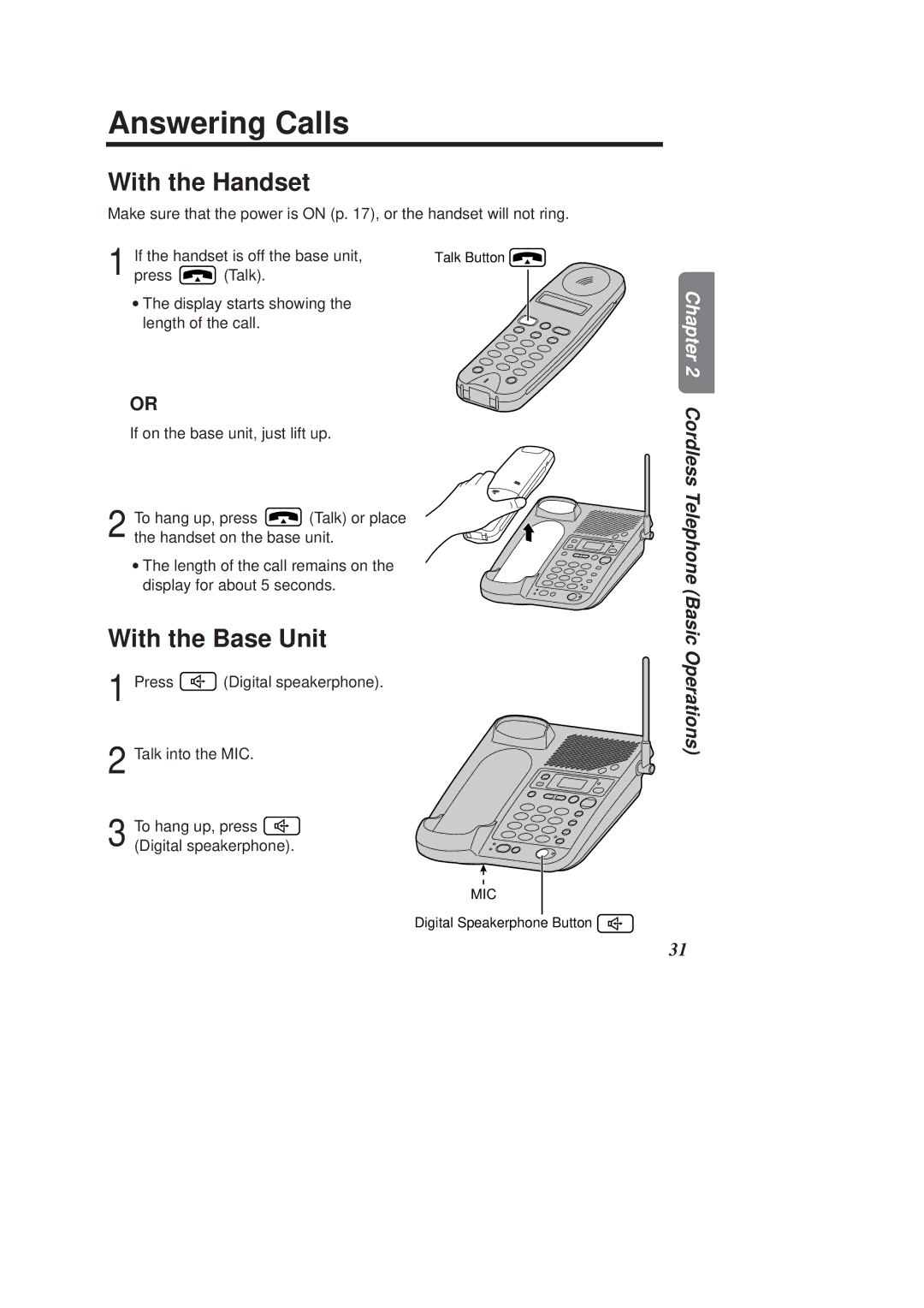 Panasonic KX-TCD970E-B, KX-TCD960E-B operating instructions Answering Calls, With the Base Unit 