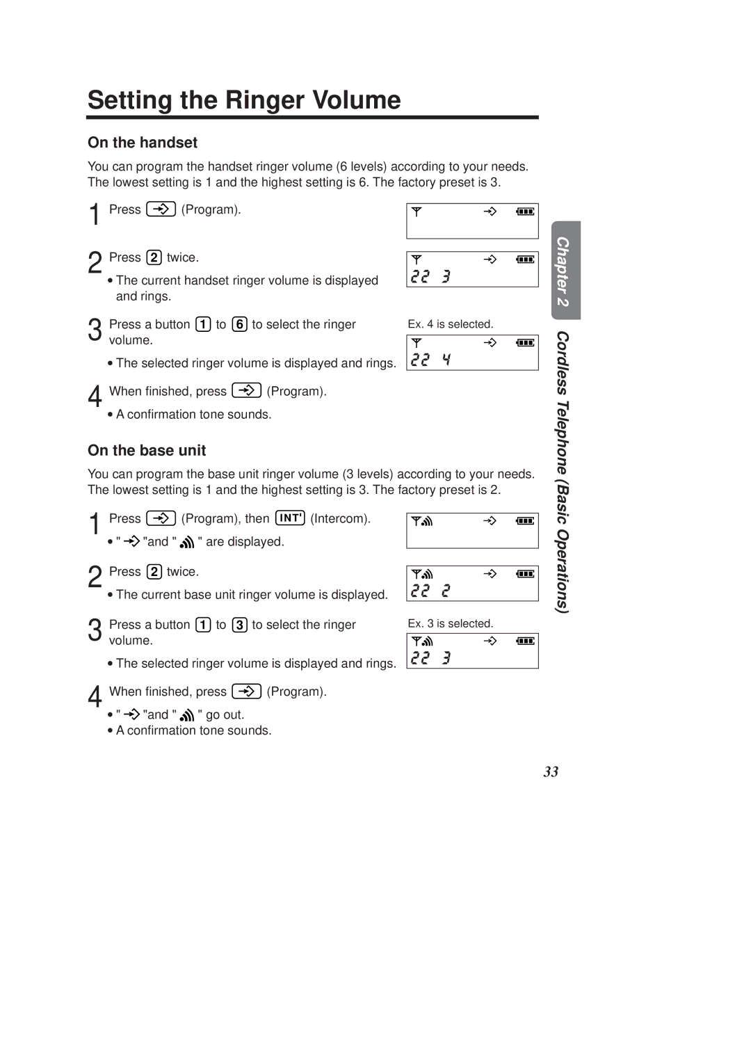 Panasonic KX-TCD970E-B, KX-TCD960E-B operating instructions Setting the Ringer Volume, On the handset, On the base unit 