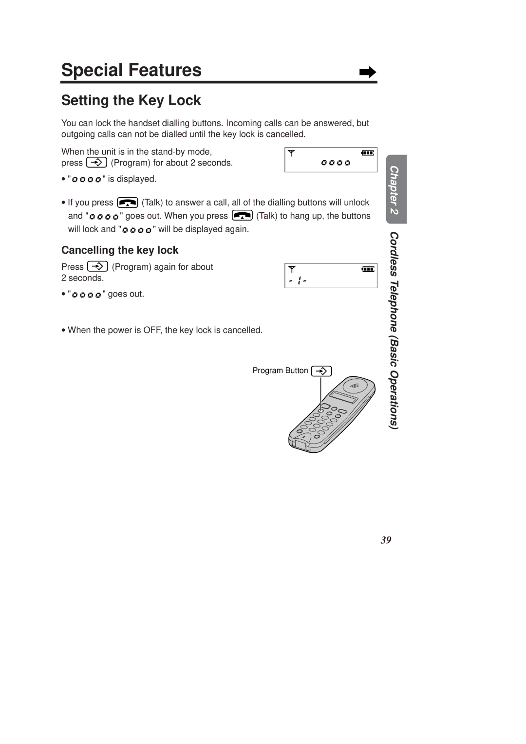 Panasonic KX-TCD970E-B, KX-TCD960E-B operating instructions Special Features, Setting the Key Lock, Cancelling the key lock 