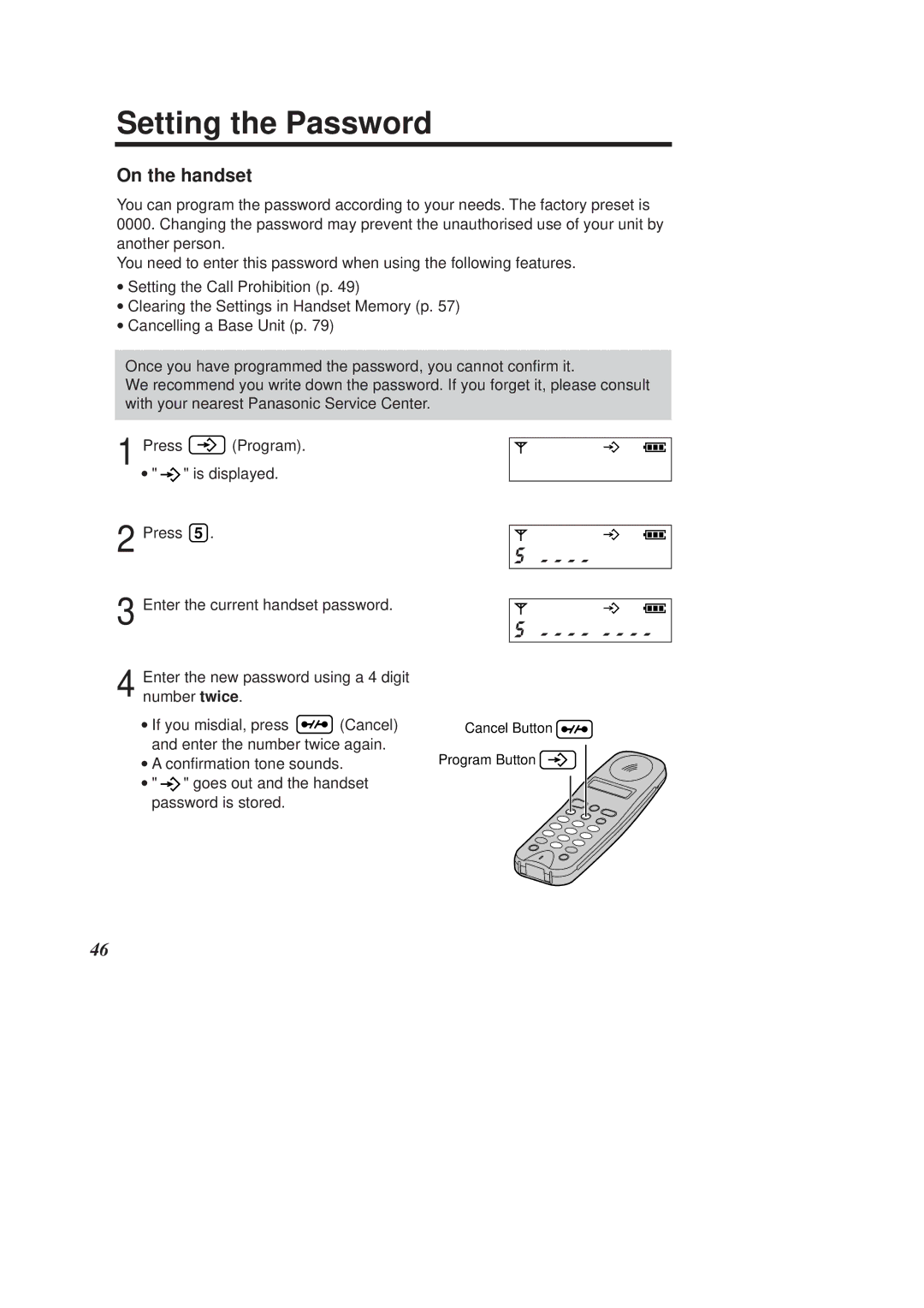 Panasonic KX-TCD960E-B, KX-TCD970E-B operating instructions Setting the Password, On the handset 