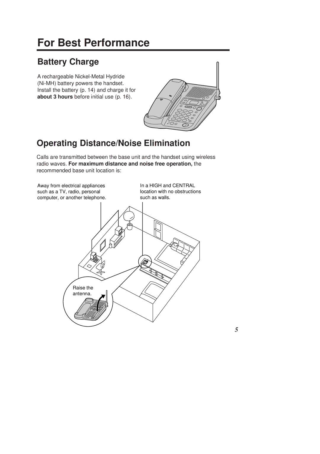 Panasonic KX-TCD970E-B, KX-TCD960E-B For Best Performance, Battery Charge, Operating Distance/Noise Elimination 