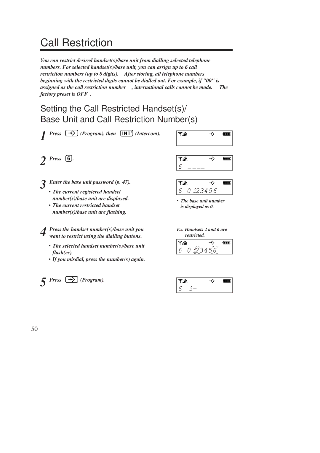 Panasonic KX-TCD960E-B, KX-TCD970E-B operating instructions Call Restriction 