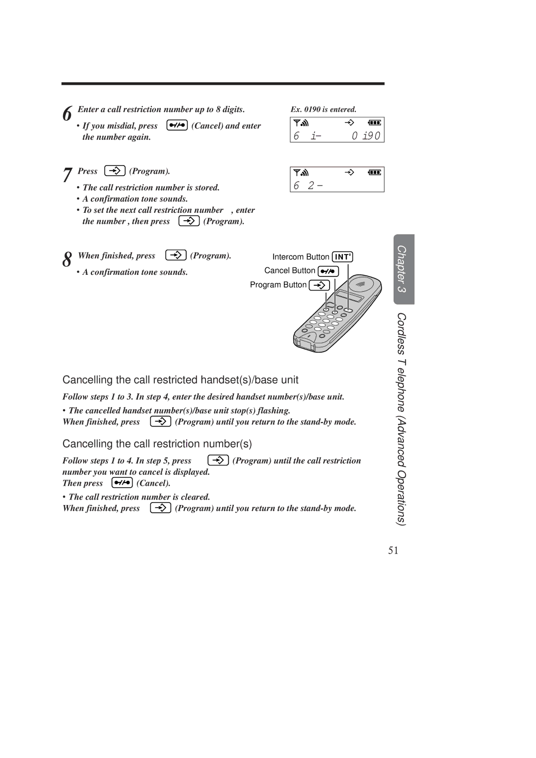 Panasonic KX-TCD970E-B Cancelling the call restricted handsets/base unit, Cancelling the call restriction numbers 