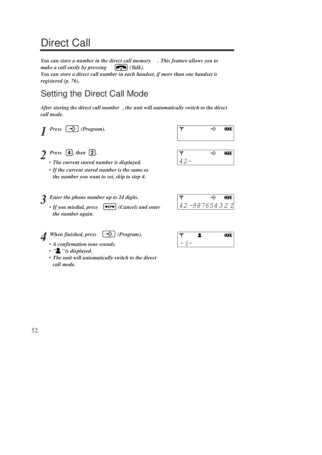 Panasonic KX-TCD960E-B, KX-TCD970E-B operating instructions Setting the Direct Call Mode 