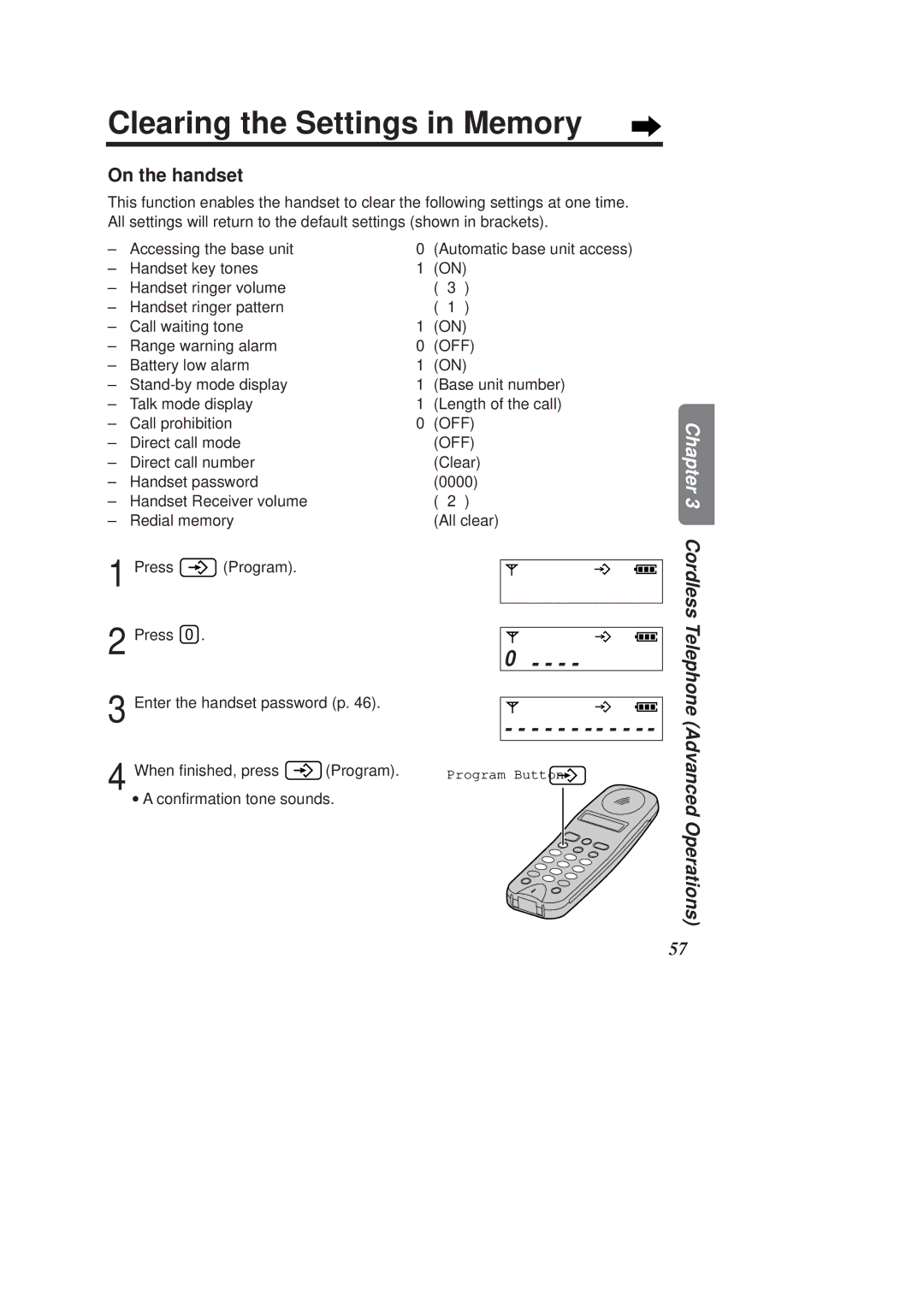 Panasonic KX-TCD970E-B, KX-TCD960E-B operating instructions Clearing the Settings in Memory, Off 