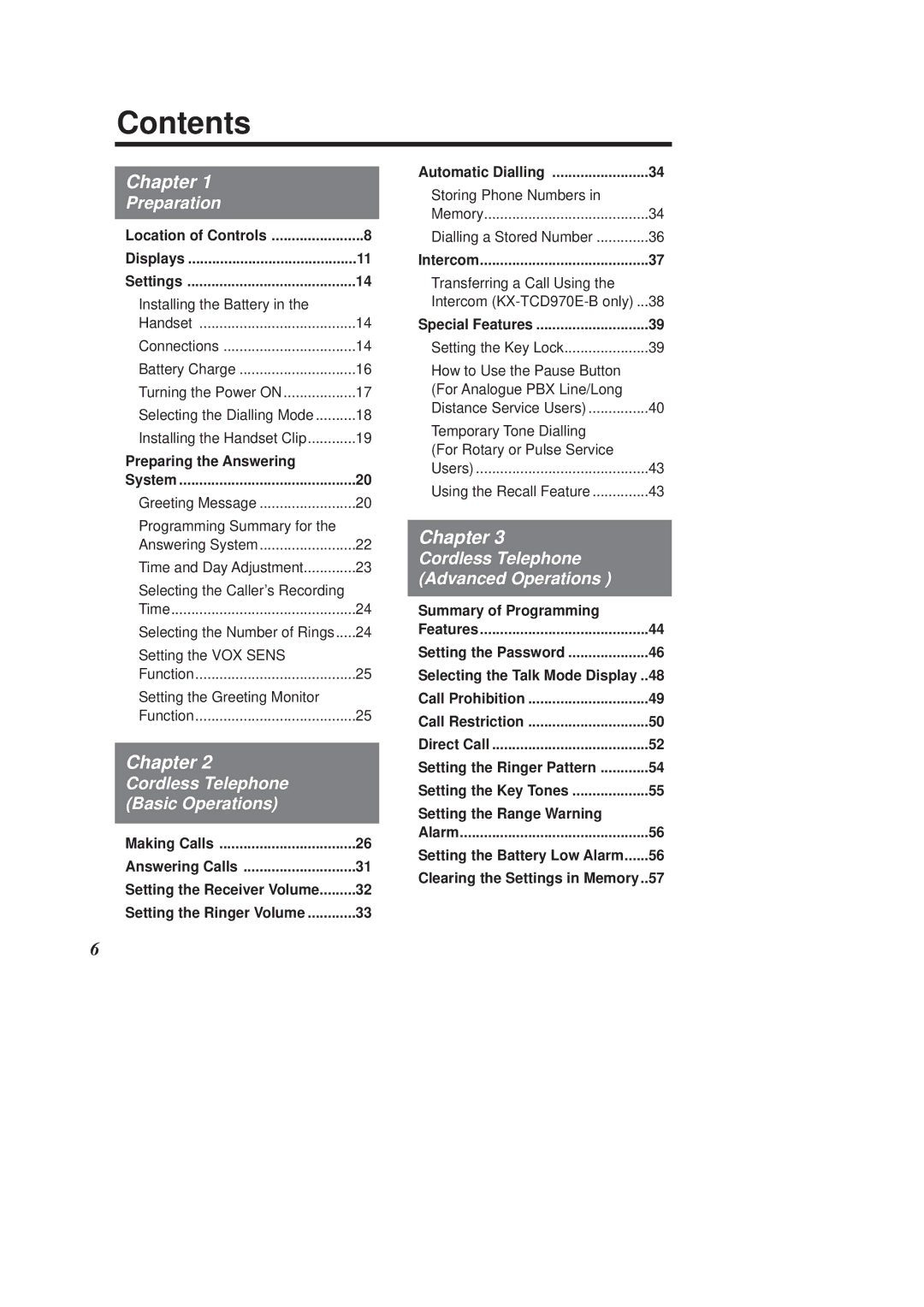 Panasonic KX-TCD960E-B, KX-TCD970E-B operating instructions Contents 