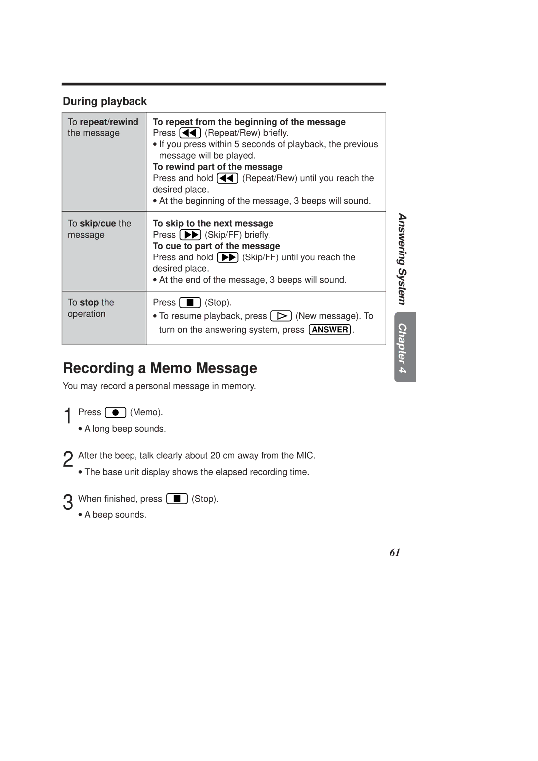 Panasonic KX-TCD970E-B, KX-TCD960E-B operating instructions Recording a Memo Message, During playback 