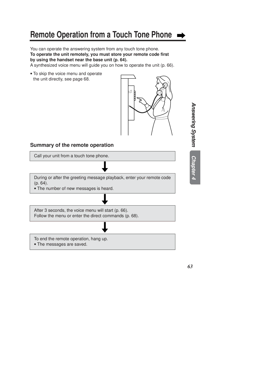 Panasonic KX-TCD970E-B, KX-TCD960E-B Remote Operation from a Touch Tone Phone, Summary of the remote operation 