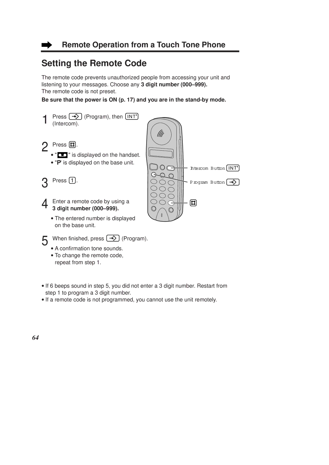 Panasonic KX-TCD960E-B, KX-TCD970E-B operating instructions Setting the Remote Code, Digit number 