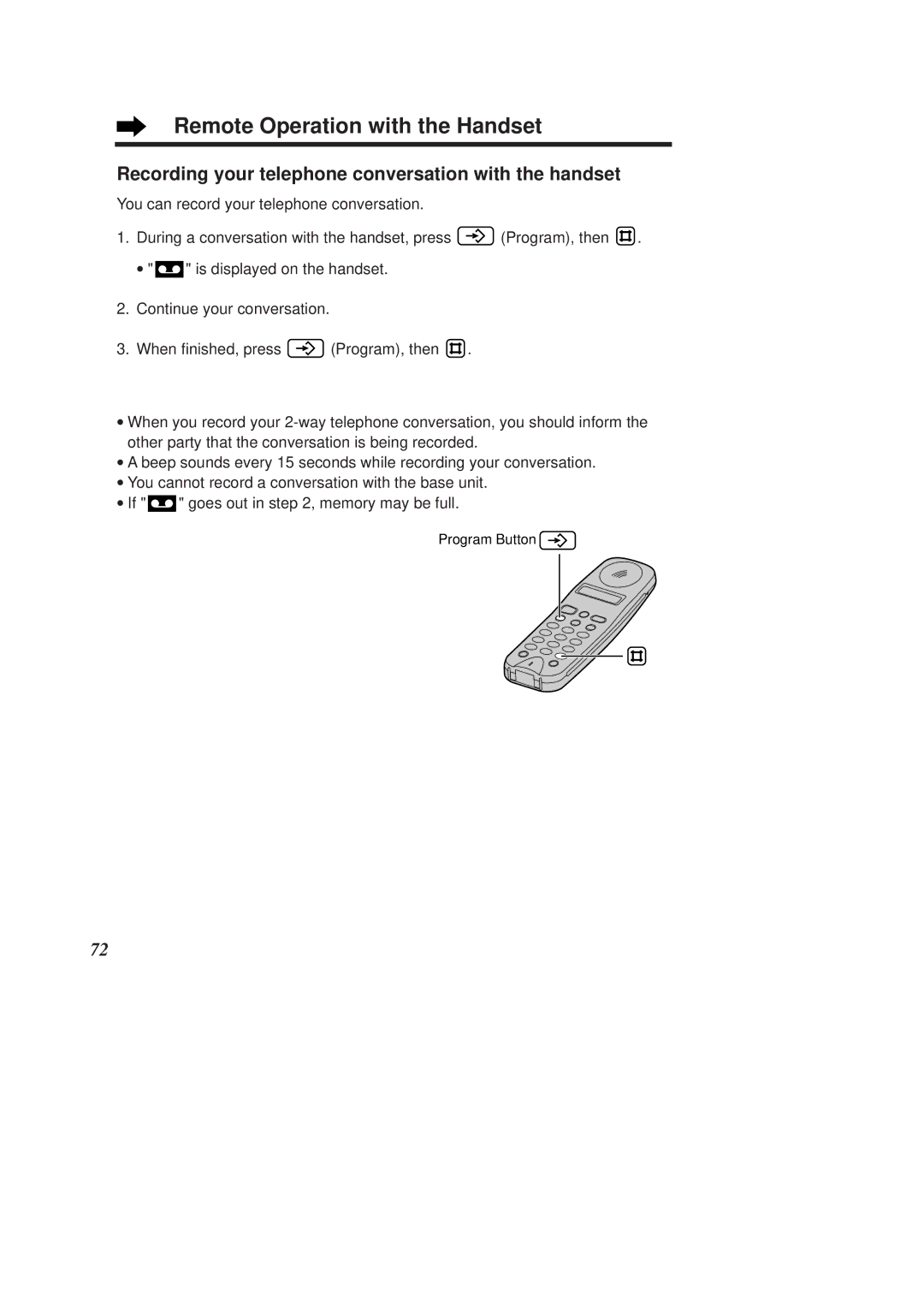 Panasonic KX-TCD960E-B Remote Operation with the Handset, Recording your telephone conversation with the handset 