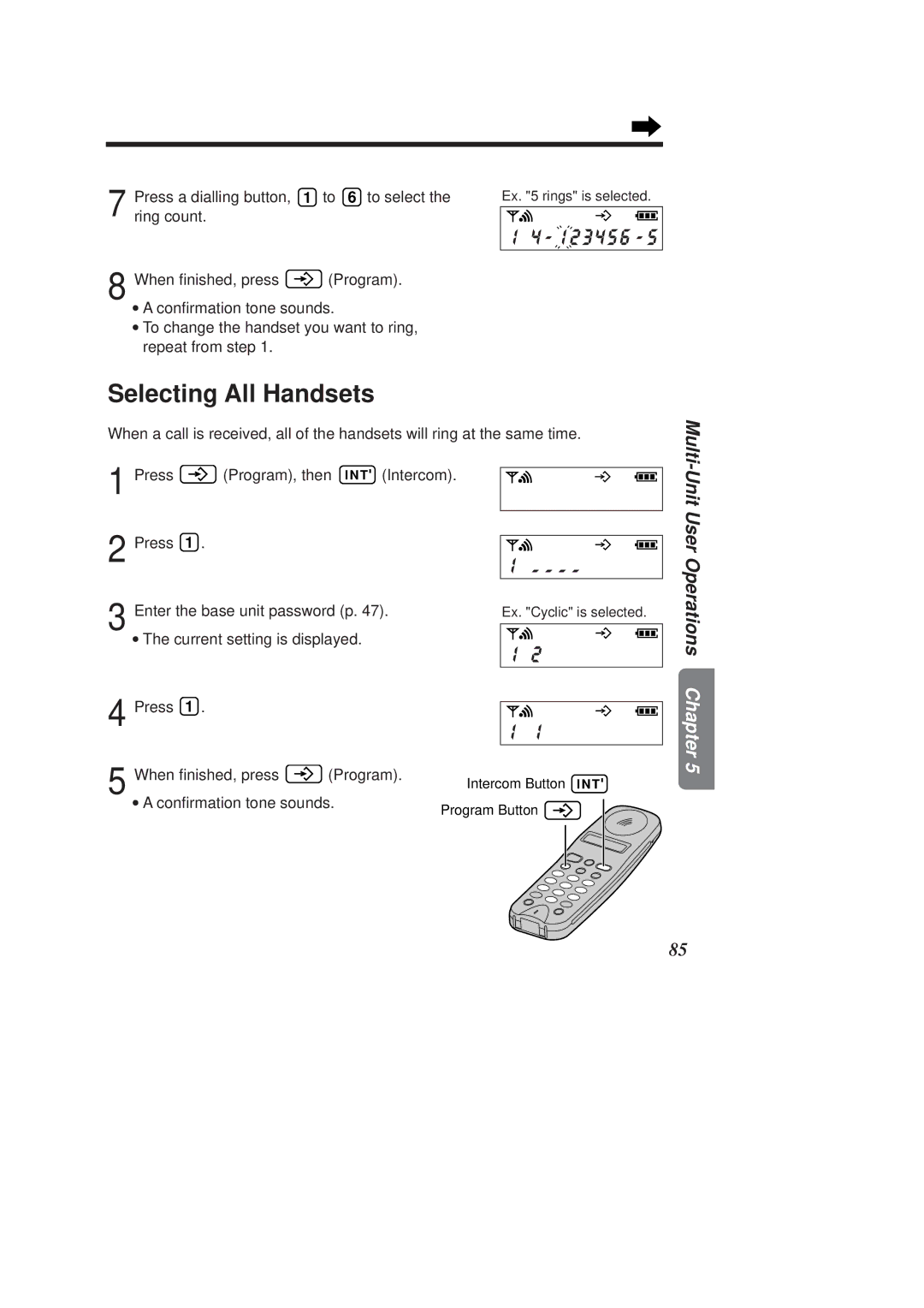 Panasonic KX-TCD970E-B, KX-TCD960E-B operating instructions Selecting All Handsets, Unit User Operations 