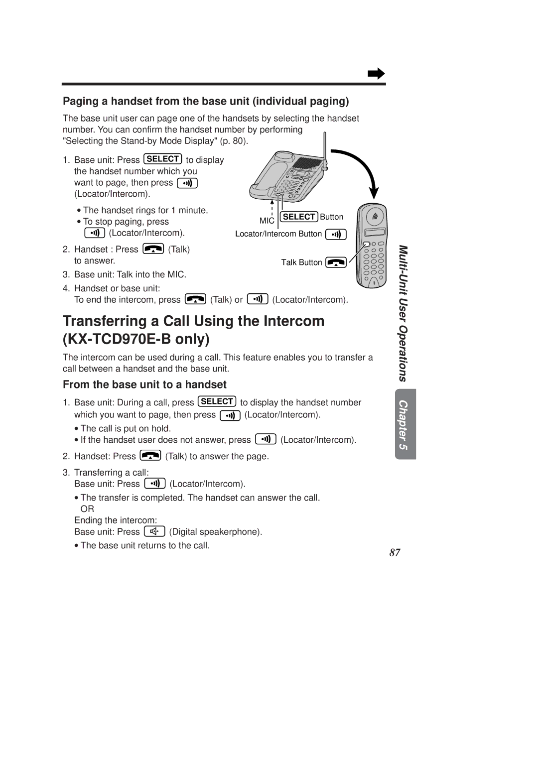 Panasonic KX-TCD970E-B Paging a handset from the base unit individual paging, From the base unit to a handset 