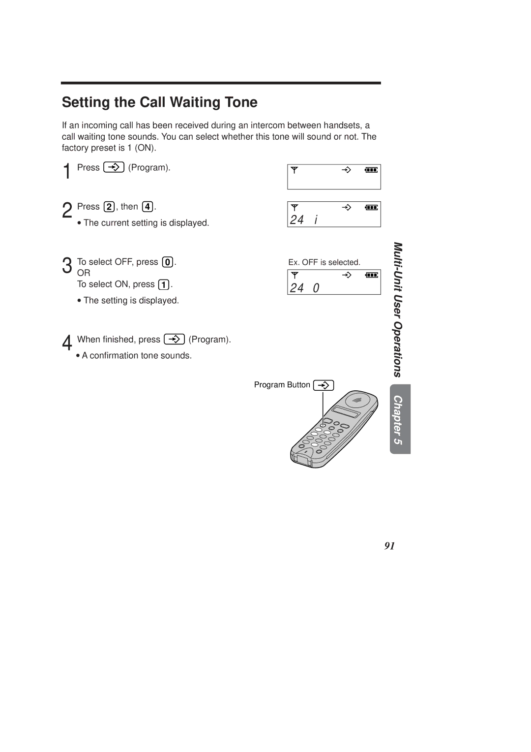 Panasonic KX-TCD970E-B, KX-TCD960E-B operating instructions Setting the Call Waiting Tone 