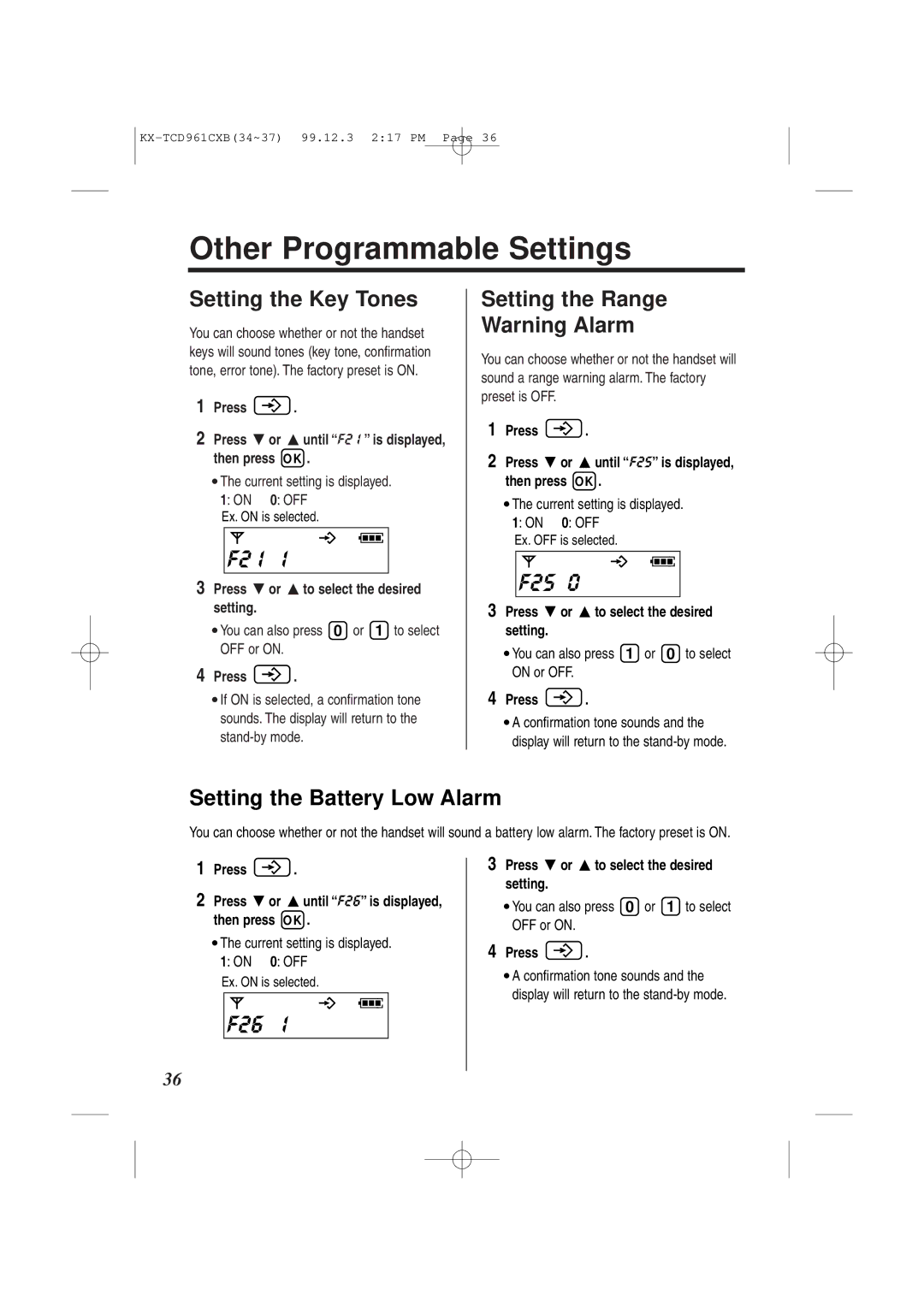 Panasonic KX-TCD961CXB operating instructions Other Programmable Settings, F2 i, F25, F26 