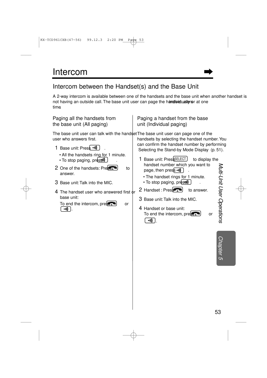 Panasonic KX-TCD961CXB operating instructions Intercom between the Handsets and the Base Unit, Page, then press 