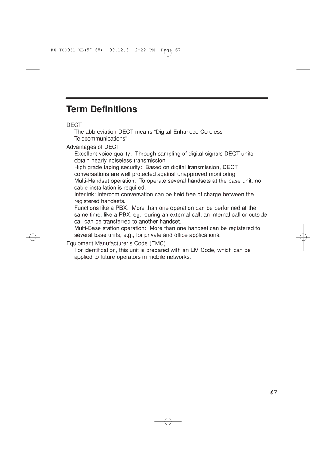 Panasonic KX-TCD961CXB operating instructions Term Definitions 