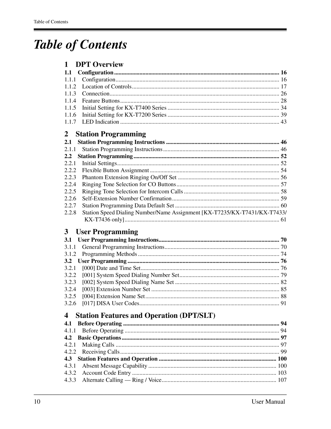 Panasonic KX-TD1232C user manual Table of Contents 