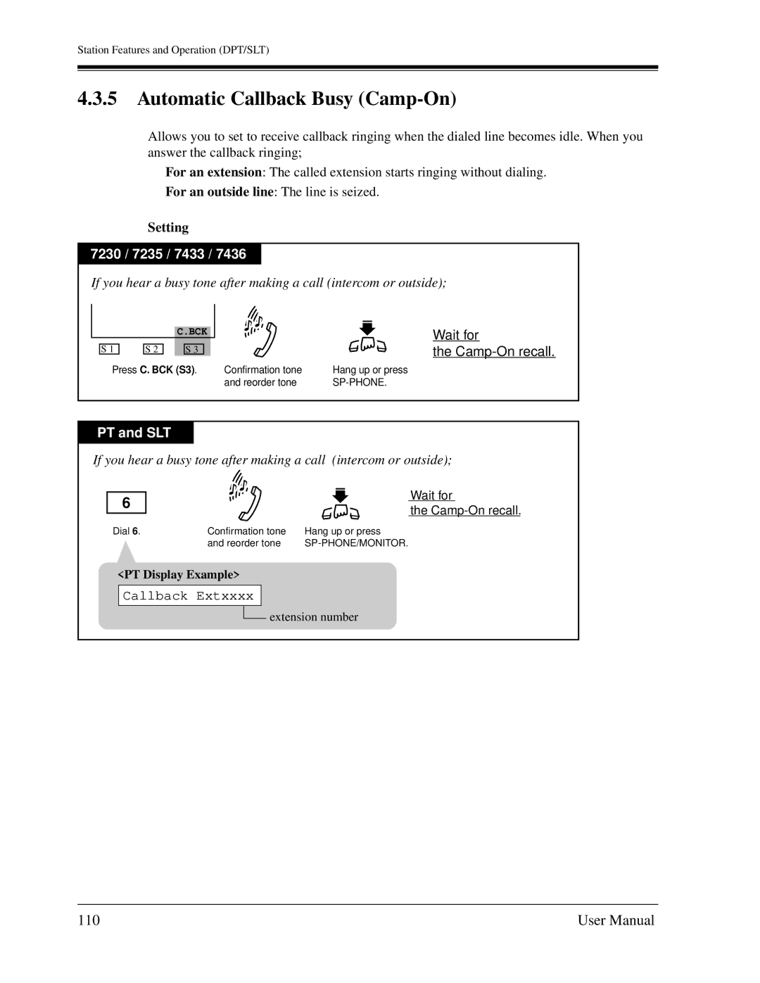 Panasonic KX-TD1232C user manual Automatic Callback Busy Camp-On, 110, Setting, Callback Extxxxx 