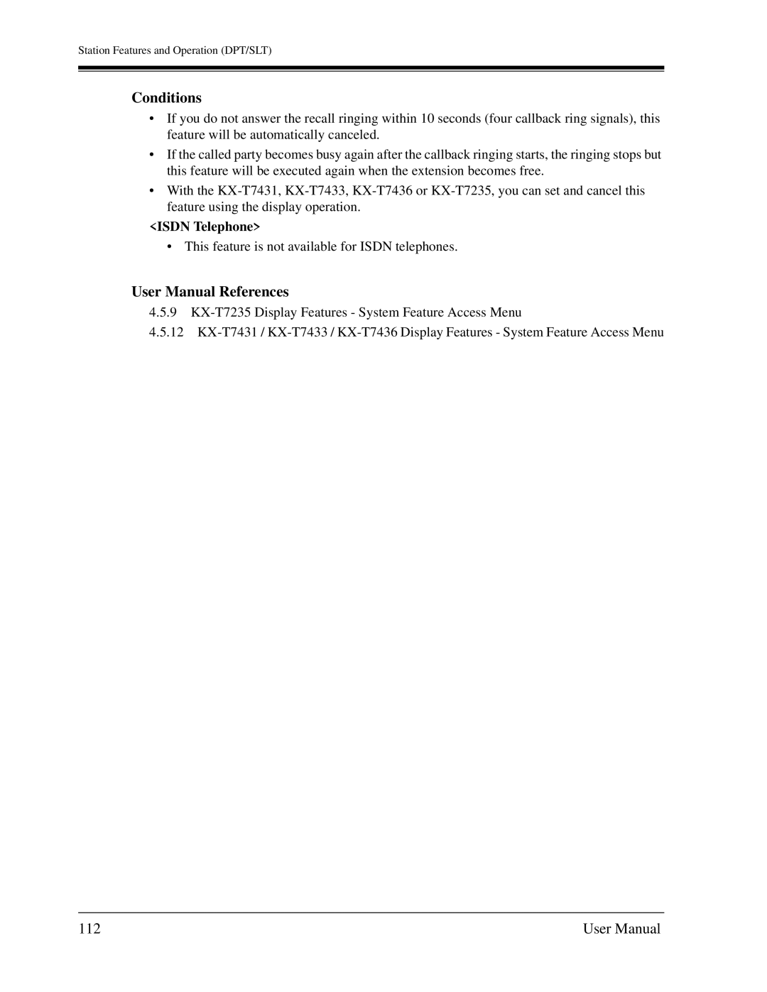 Panasonic KX-TD1232C user manual 112, Isdn Telephone 