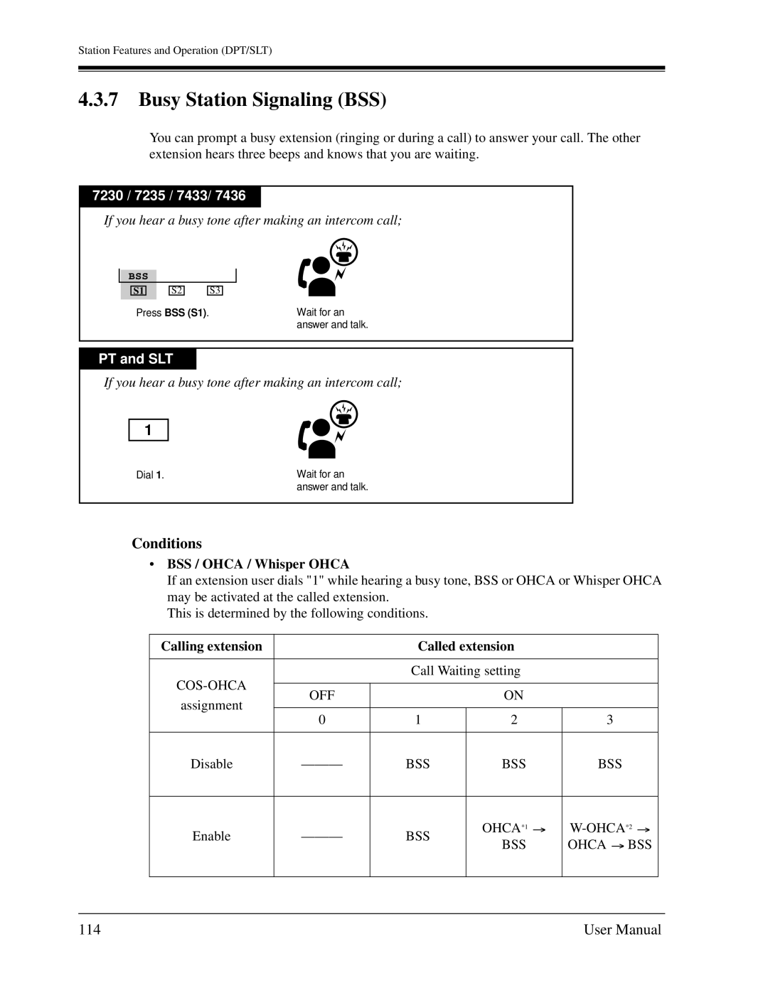 Panasonic KX-TD1232C user manual Busy Station Signaling BSS, 114, If you hear a busy tone after making an intercom call 