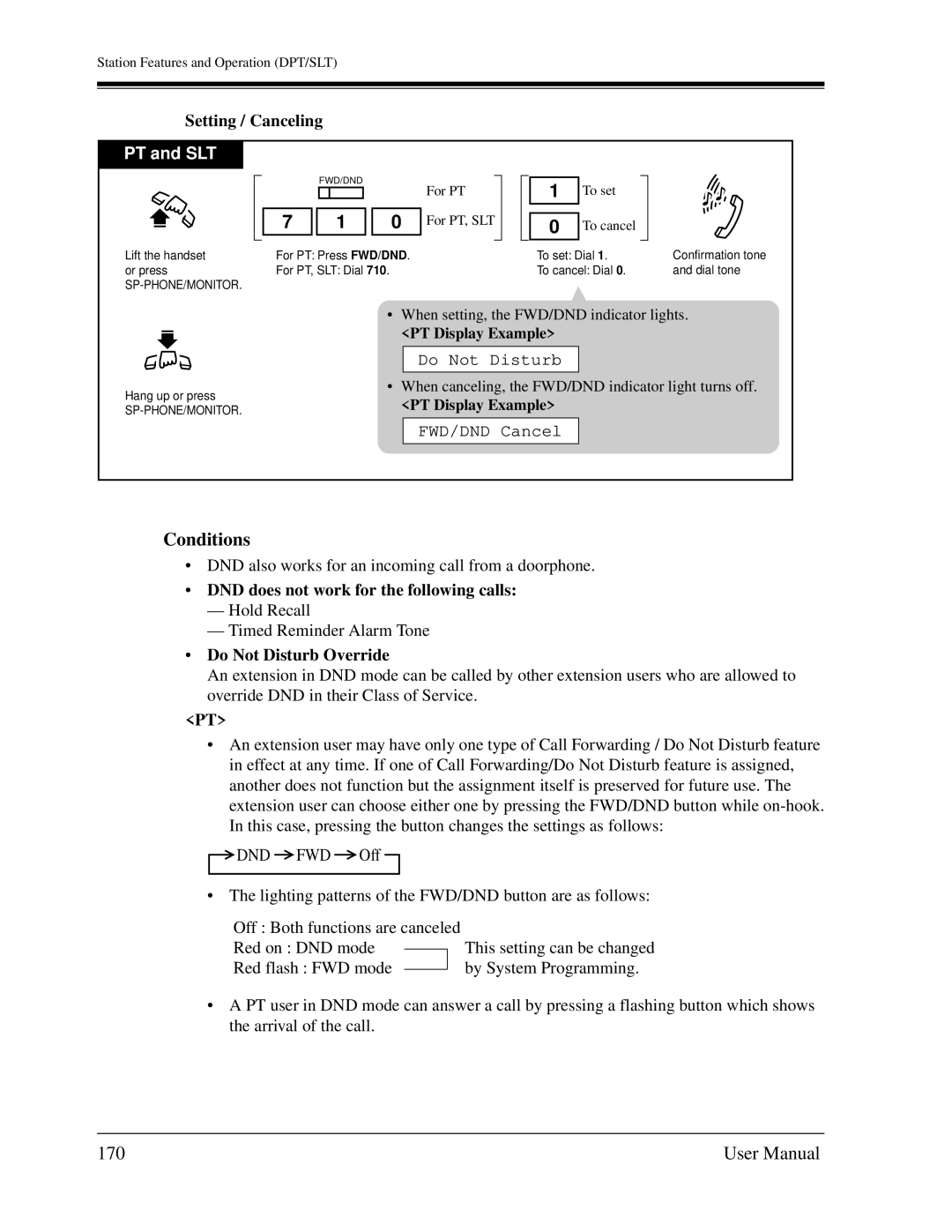 Panasonic KX-TD1232C user manual 170, DND does not work for the following calls, Do Not Disturb Override 