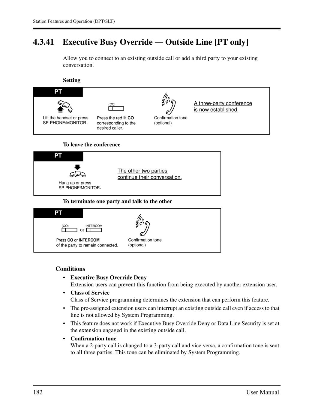 Panasonic KX-TD1232C user manual Executive Busy Override Outside Line PT only, 182 