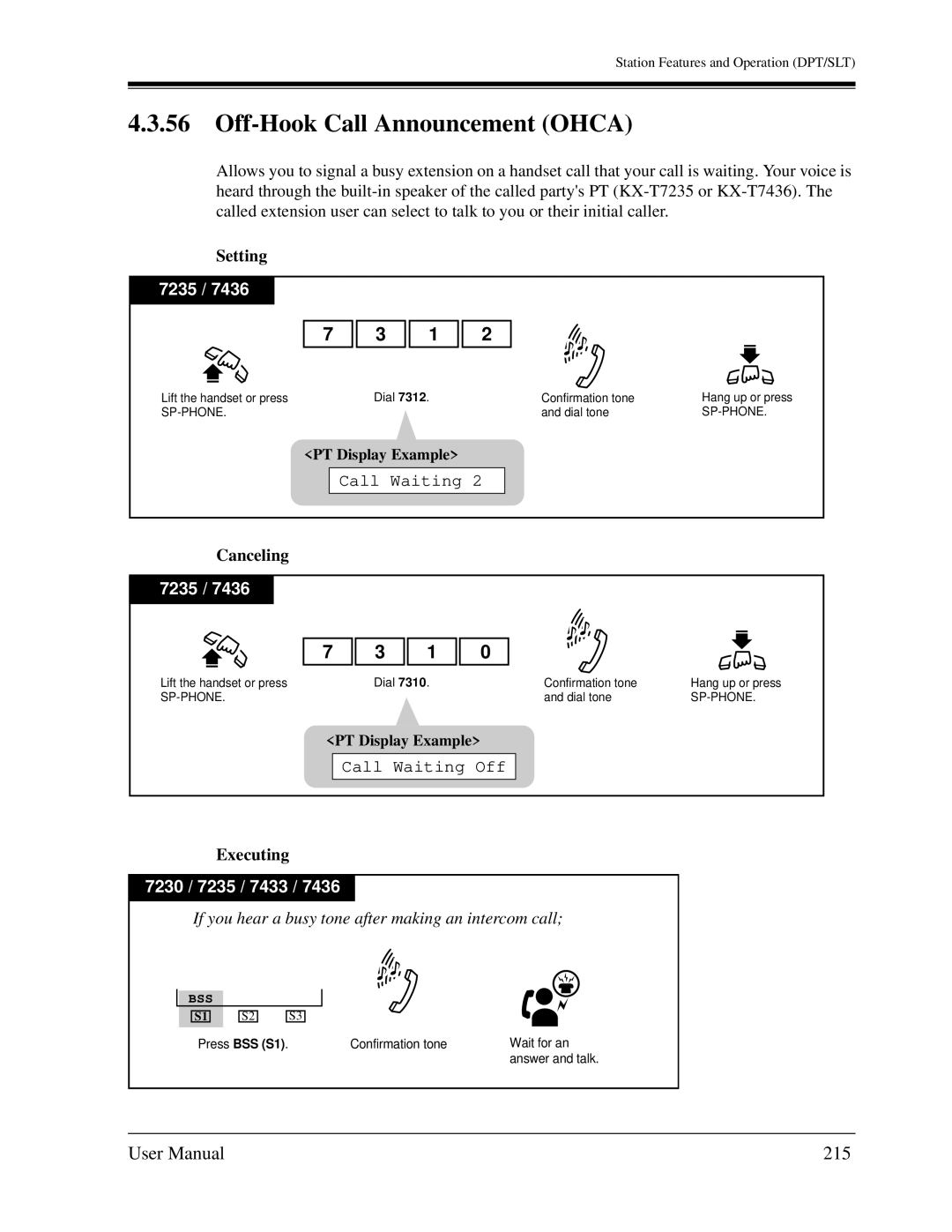 Panasonic KX-TD1232C user manual Off-Hook Call Announcement Ohca, 215, Executing 