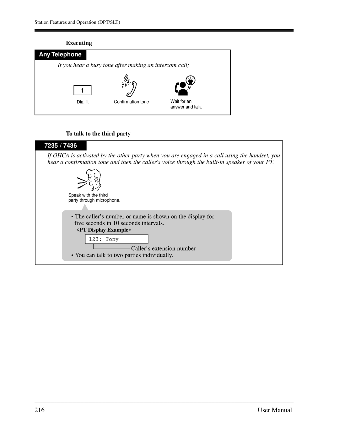 Panasonic KX-TD1232C user manual 216, To talk to the third party, Tony 