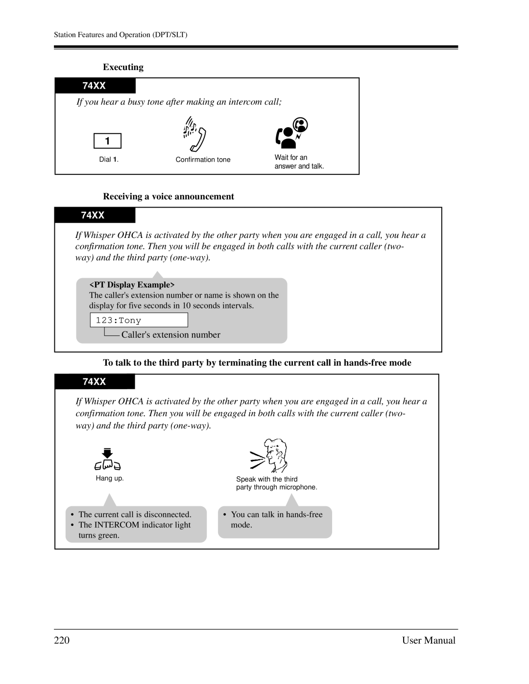 Panasonic KX-TD1232C user manual 220, Receiving a voice announcement 