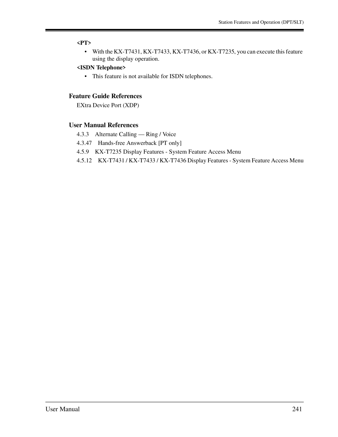 Panasonic KX-TD1232C user manual Feature Guide References, 241 